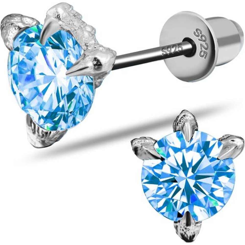 1.0ct Blue Claw Moissanite Earrings | Round Cut Stud Earrings | VVS1 | D Color